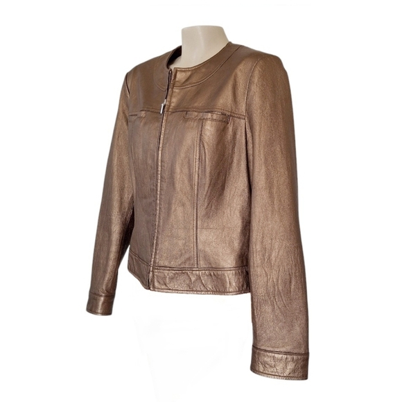 Bernardo Metallic Gold Bronze Leather Jacket Y2K Indie Rocker Event - Picture 2 of 7